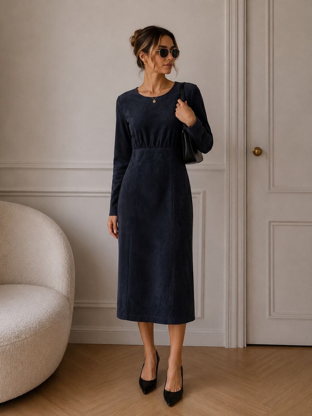 Danier Black Genuine Suede Leather Midi Dress Women’s Small Long Sleeve Zip - Picture 1 of 11